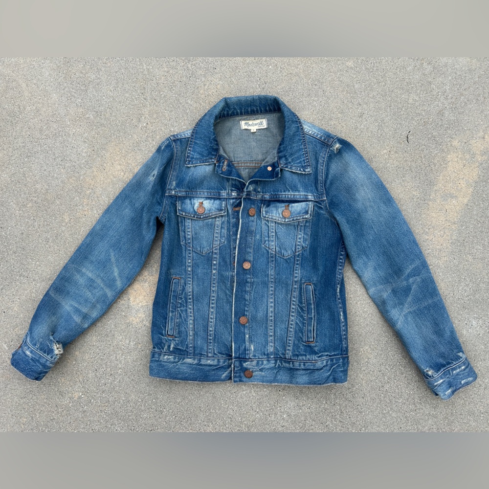 Madewell The Jean Jacket in Pinter Wash Distressed Women Size Small 100% Cotton